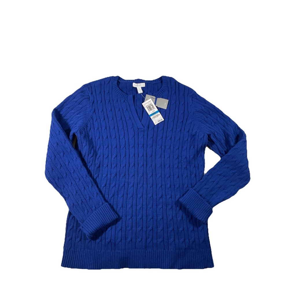 NWT Charter Club Womens Cable Knit Sweater Plus Size XLBlue V-Neck K16